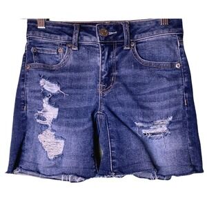 American Eagle Women's Size 0/26” Super Stretch Ripped Midi Cutoff Jean Shorts